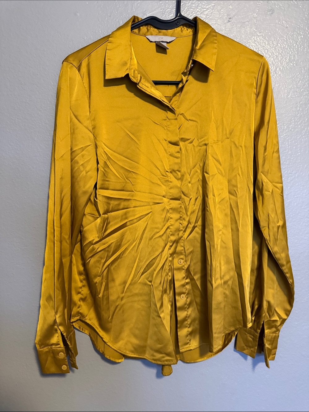 H&M Mustard Yellow Satin Button-Down Shirt